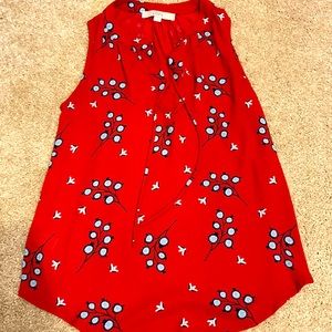 Sleeves red and navy floral tie front Loft shirt